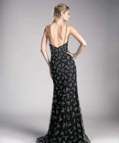 Cinderella Divine - CZ0012 Embellished Deep V-neck Trumpet Dress