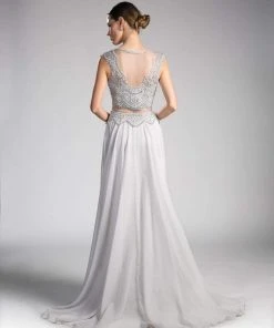 Cinderella Divine - Embellished Illusion Bateau A-line Dress