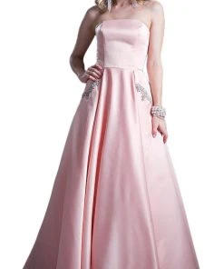 Cinderella Divine - Embellished Strapless A-line Evening Dress