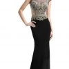 Cinderella Divine - Gold Embellished Illusion Bateau Sheath Dress