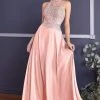 Cinderella Divine - Illusion Jewel Tonal Appliqued Long Evening Gown