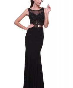 Cinderella Divine - JC4022 Jewel Neck Beaded Long Sheath Dress