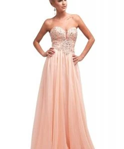 Cinderella Divine - JC902 Beaded Lace Deep Sweetheart Chiffon Dress
