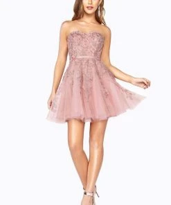 Cinderella Divine - KV1048 Floral Applique Sweetheart A-line Dress