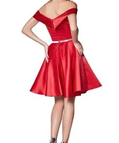 Cinderella Divine - Off-Shoulder Satin Finish A-Line Cocktail Dress CD0140SC - 1 Pc Champagne In Size M Available