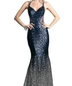 Cinderella Divine - Strappy Sleeveless Sequined Mermaid Evening Gown