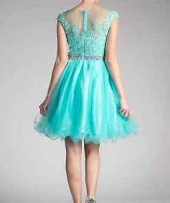 Cinderella Divine - UJ0012 Illusion Shoulders Ruffled Hem Cocktail Dress