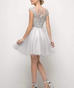 Cinderella Divine - UJ0012 Illusion Shoulders Ruffled Hem Cocktail Dress