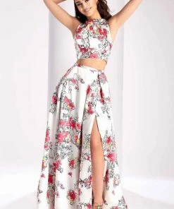 Long Dresses Clarisse - 3002 Two Piece Printed Mikado Dress