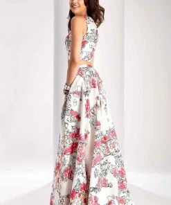 Long Dresses Clarisse - 3002 Two Piece Printed Mikado Dress