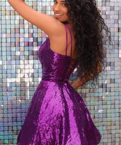 Clarisse 30206 - Sequined V-Neck Cocktail Dress