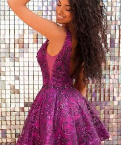 Clarisse 30217 - Glittering Applique V-Neck Cocktail Dress