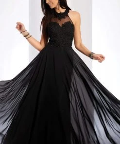 Clarisse - 3528 Jeweled Lace Applique Halter Gown