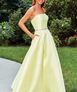 Clarisse - 3739 Strapless Embellished Belt Mikado Prom Gown