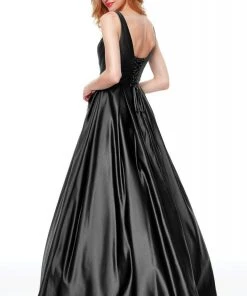 Clarisse - 3741 V Neck Corset Lace Up Back Satin Dress