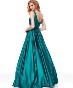 Clarisse - 3741 V Neck Corset Lace Up Back Satin Dress