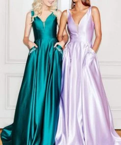 Clarisse - 3741 V Neck Corset Lace Up Back Satin Prom Dress 14 Clarisse - 3741 V Neck Corset Lace Up Back Satin Prom Dress