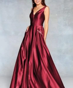 Clarisse - 3741 V Neck Corset Lace Up Back Satin Prom Dress 12 Clarisse - 3741 V Neck Corset Lace Up Back Satin Prom Dress