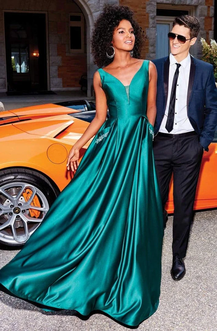 Clarisse - 3741 V Neck Corset Lace Up Back Satin Prom Dress 6 Clarisse - 3741 V Neck Corset Lace Up Back Satin Prom Dress