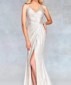 Clarisse - 3766 V Neck Strappy Back Glitter Knit Evening Gown