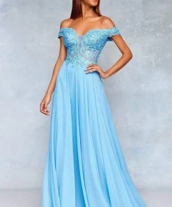 Clarisse - 3774 Lace Appliqued Corset Lace-Up Back Chiffon Prom Gown