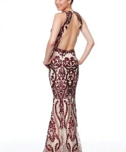 Clarisse - 3797 Sequined Deep V-neck Mermaid Dress