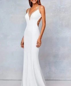Clarisse - 3799 Crisscross-Strapped Illusion Plunge Gown