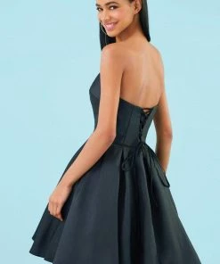 Clarisse - 3917 Strapless V Neck Glossy Mikado Cocktail Dress
