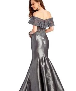 Clarisse - 4932 Scalloped Overlay Off-Shoulder Mermaid Gown