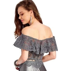 Clarisse - 4932 Scalloped Overlay Off-Shoulder Mermaid Gown