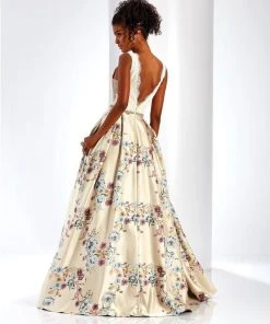 Clarisse - 4973 Lace V-Neck Floral Gown