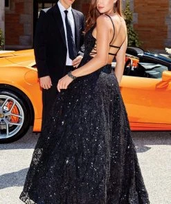 Clarisse - 5042 Sequined Deep V-neck A-line Dress 5 Clarisse - 5042 Sequined Deep V-neck A-line Dress