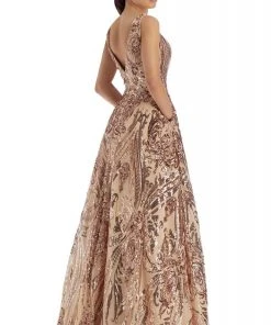 Clarisse - 5105 Plunging V-Neck Pattern-Sequined A-Line Gown 11 Clarisse - 5105 Plunging V-Neck Pattern-Sequined A-Line Gown