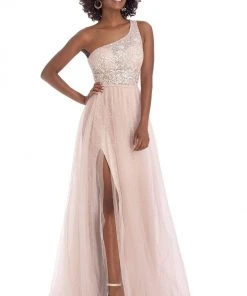 Clarisse - 5118 Asymmetric Embellished Bodice A-Line Dress