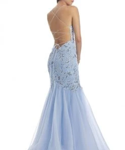 Clarisse - 5129 Sexy V-Neck Sheer Bodice Trumpet Dress