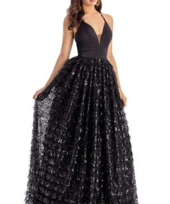 Clarisse - 5145 V-Neck Scoop Back Sequined Tulle Ball Gown