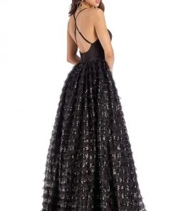 Clarisse - 5145 V-Neck Scoop Back Sequined Tulle Ball Gown