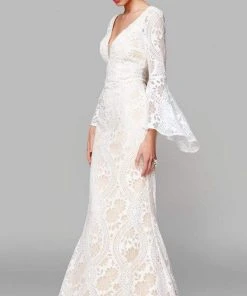 Clarisse - 600101 Lace Long Bell Sleeve Trumpet Dress