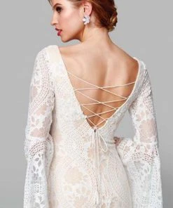 Clarisse - 600101 Lace Long Bell Sleeve Trumpet Dress