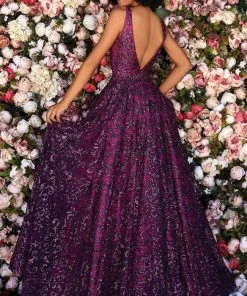 Clarisse - 800309 Sleeveless Sequined Motif A-Line Gown