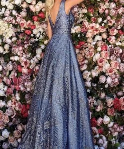 Clarisse - 800333 Embellished Deep V Neck A-line Gown