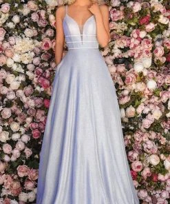 Clarisse - 8008 Plunging Beaded Bodice Metallic A-Line Gown