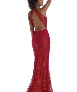 Clarisse - 8018 Embellished Halter Neck Trumpet Dress