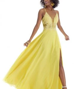 Clarisse - 8021 Embroidered Deep V-neck A-line Gown