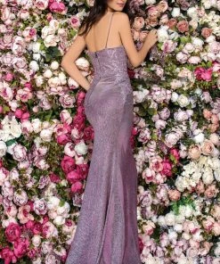 Clarisse - 8074 Sleeveless Sweetheart Glitter Dress With High Slit