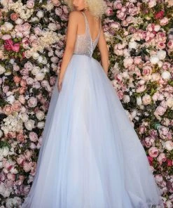 Clarisse - 8080 Beaded Plunging V-neck Tulle Ballgown