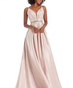 Clarisse - 8088 Embellished Deep V-neck A-line Dress