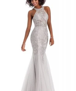Clarisse - 8094 Beaded Lace Halter Trumpet Dress