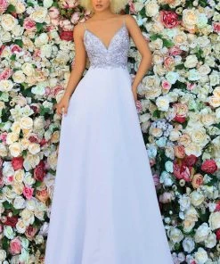 Clarisse - 810265 V Neck Beaded Flowy A-Line Gown