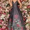 Clarisse - 8131 V-neck Floral Print A-line Dress